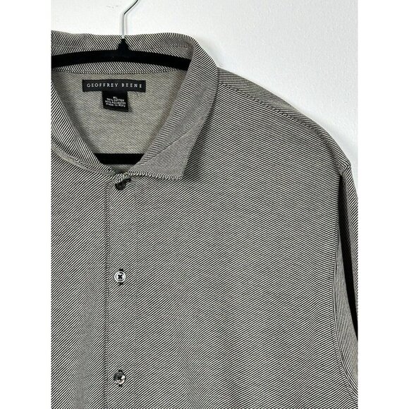 GEOFFREY BEENE Mens XL Double Cotton Print Button Down Shirt Gray Stripe Knit - Picture 2 of 10